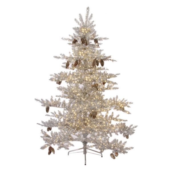 Серебряная новогодняя елка с золотыми шишками 1150 мини огней 185 см 44139 SHISHI
