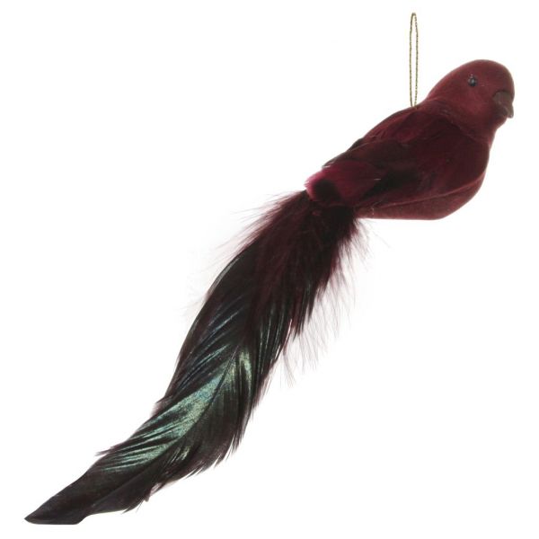 Перо длиннохвостой птицы бордового цвета 23 см 44702 SHISHI