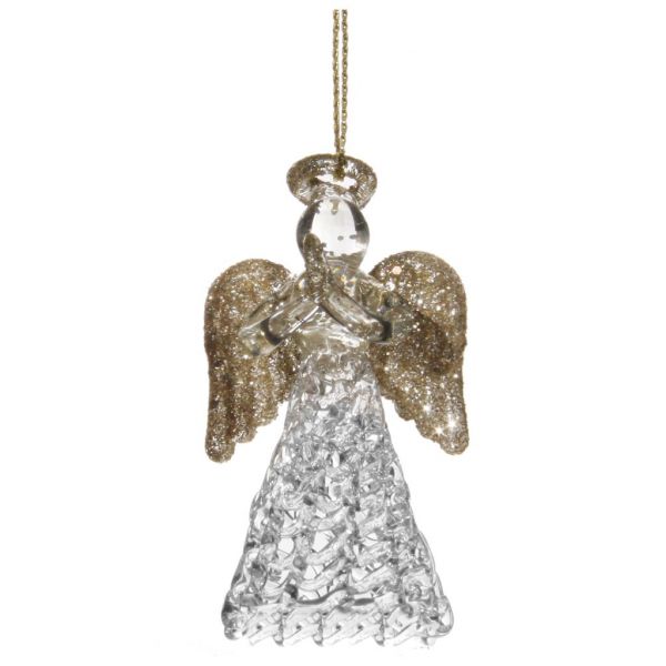 Стеклянный ангел прозрачная закрученная юбка золотые крылья 6 см 48604 SHISHI