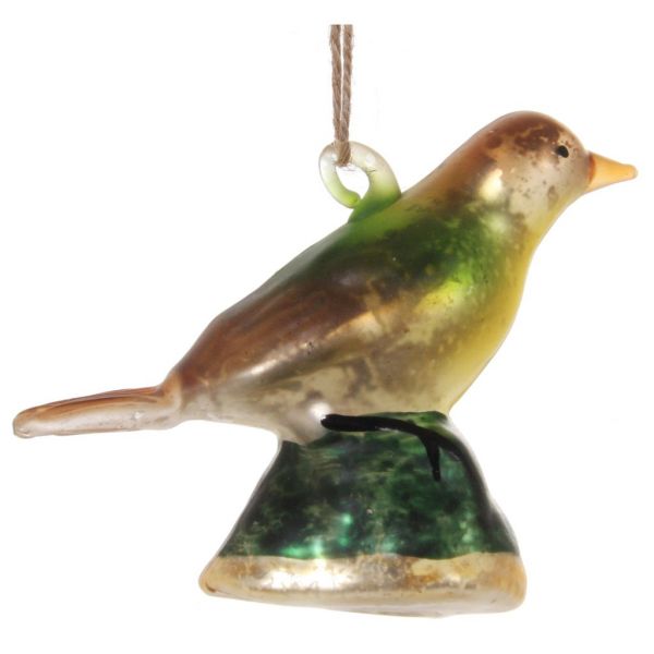 Стеклянная птица коричнево-золотисто-зеленая 8 см 49312 SHISHI