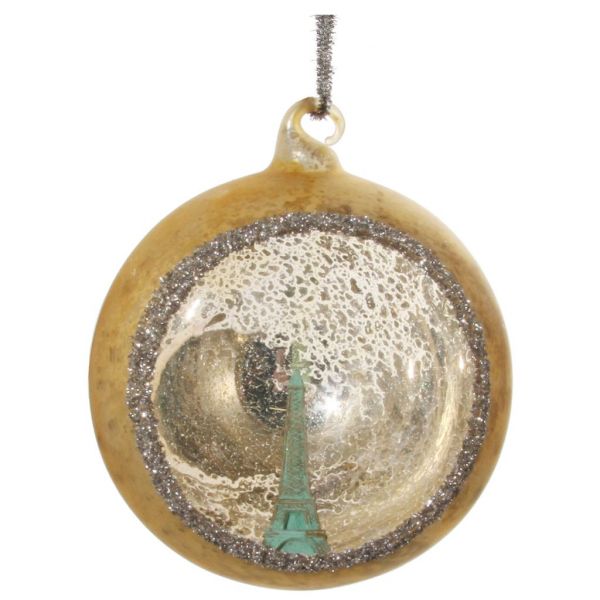 Стеклянный шар с Эйфелевой башней внутри зелено-золотой 10 см 49318 SHISHI