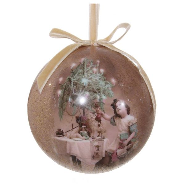 Девочка с мячом под рождественской елкой сепия-зеленый 11 см 49336 SHISHI