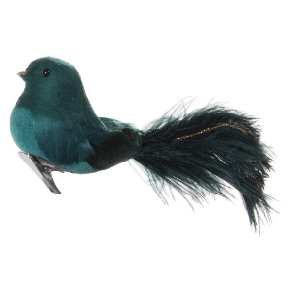 Перо птицы с хвостом страуса сине-зеленое 17 см 49525 SHISHI