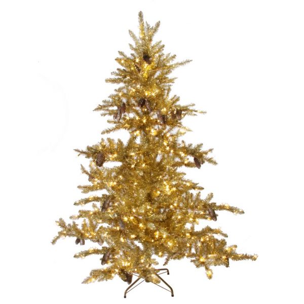 Новогодняя елка с золотой хвоей и шишками 400 огней 180 см 49610 SHISHI