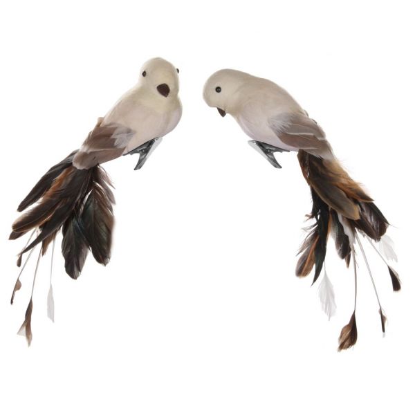 Перо птицы бежево-коричневый хвост микс 2 25 см 50011 SHISHI