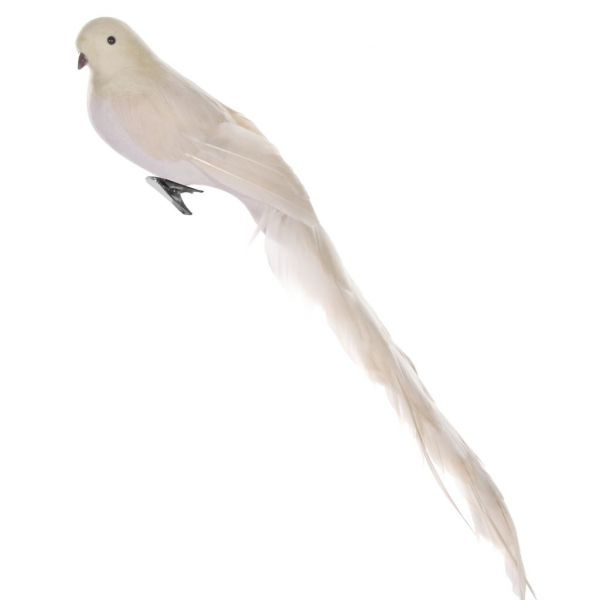 Перо птицы бежевый длинный хвост 45 см 50012 SHISHI