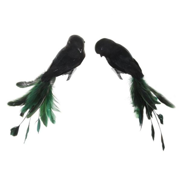 Перо птицы черно-зеленое микс 2 25 см 50020 SHISHI
