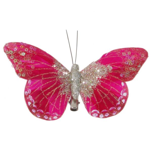 Перо-блестящая бабочка розовый 10,5 см 50435 SHISHI