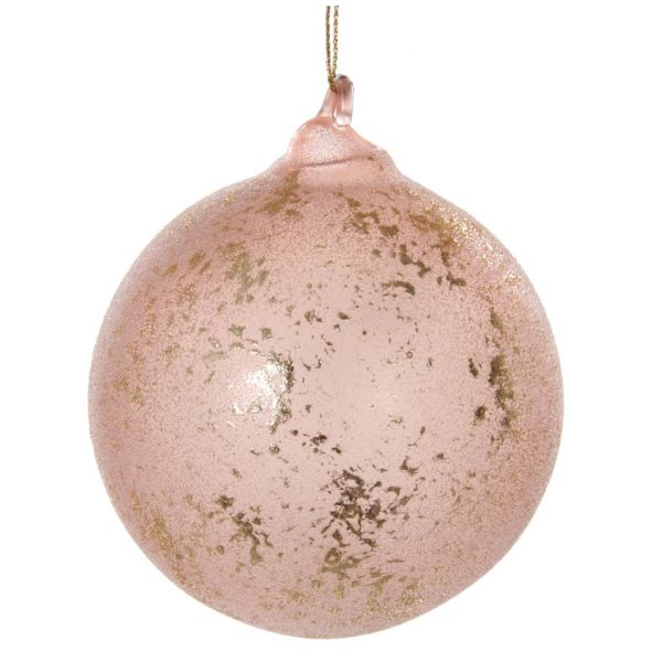 Стеклянный шар розовый прозрачный лист золотой с сахаром 8 см 50850 SHISHI