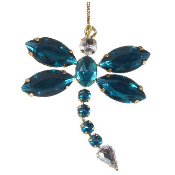 Драгоценный камень украшение в виде стрекозы сине-серебристый 7 см 51229 SHISHI