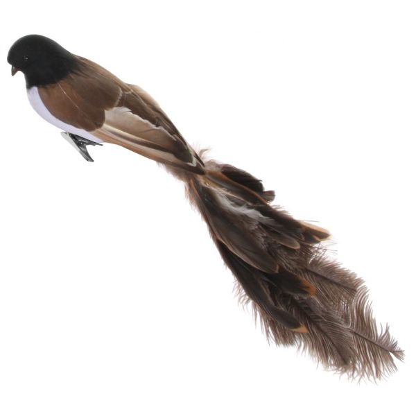 Птица с зажимом коричневый страусиный хвост 45 см 51232 SHISHI
