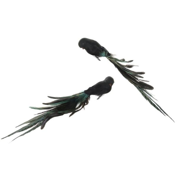 Птица с зажимом смешанный хвост из перьев черно-зеленый микс 2 45 см 51243 SHISHI