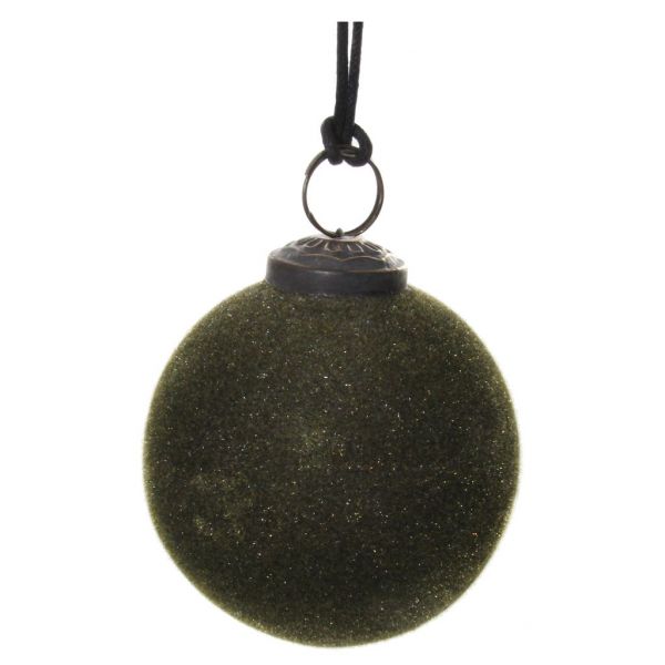 Стеклянный шар мохово-зеленый флокированный 7,5 см 51367 SHISHI
