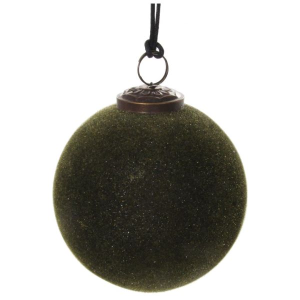 Стеклянный шар мохово-зеленый флокированный 10 см 51368 SHISHI