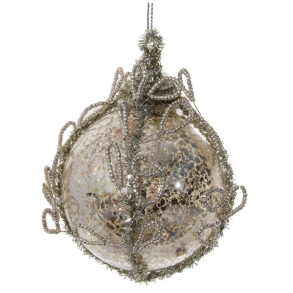 Стеклянный шар бусины из античного серебра и мишура 8 см 52066 SHISHI