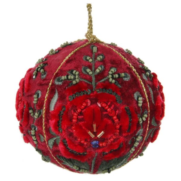 Бархатный шар вышивка красной розой 10 см 52972 SHISHI