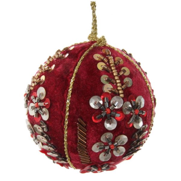 Бархатный шар бордовые бисерные цветы 8 см 52985 SHISHI