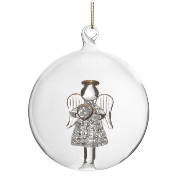 Стеклянный шар с позолоченным стеклянным ангелом внутри 8 см 54025 SHISHI