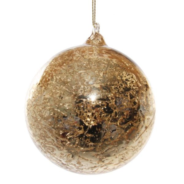 Стеклянный шар античное золото с резьбой из стекла внутри 8 см 54026 SHISHI
