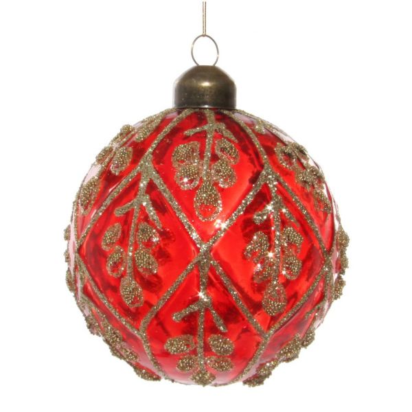 Стеклянный шар прозрачный красный с бисером деко 8 см 54076 SHISHI