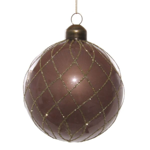 Стеклянный шар блестящий жемчуг светло-коричневый с блестящими линиями шампанского 8 см 54160 SHISHI