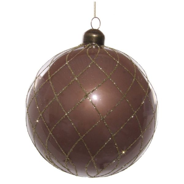 Стеклянный шар блестящий жемчуг светло-коричневый с блестящими линиями шампанского 10 см 54161 SHISHI