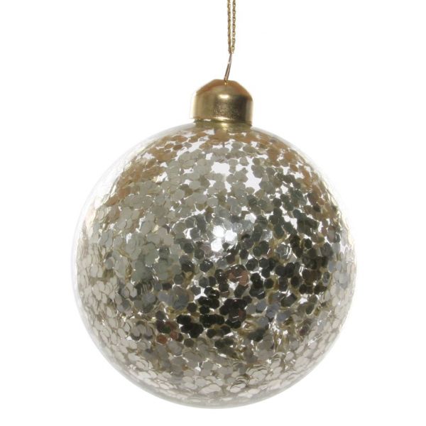 Стеклянный шар прозрачный с серебряным блеском внутри 8 см 54377 SHISHI