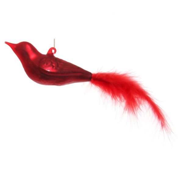 Стеклянная птица красный коврик с красным пером 15 см 54456 SHISHI