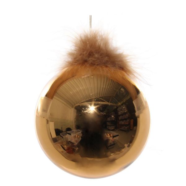 Стеклянный шар коричневого золота с коричневым пером сверху 10 см 54464 SHISHI