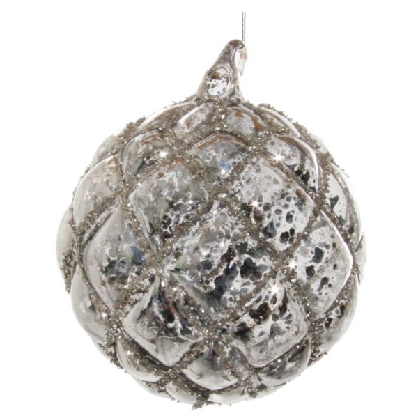 Стеклянный бархатный шар античное серое серебро с серебряным блеском 10 см 54557 SHISHI