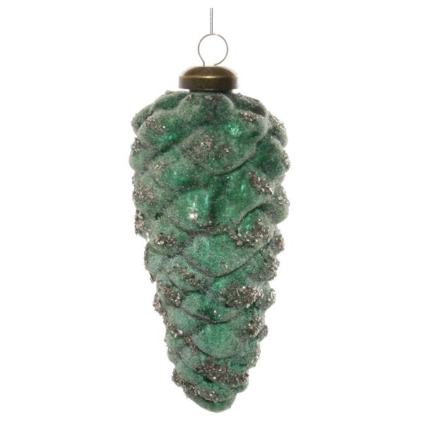 Стеклянный конус античный зеленый засахаренный серебряный блеск 6,5x13 см 54564 SHISHI