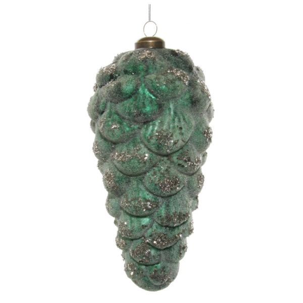 Стеклянный конус античный зеленый засахаренный серебряный блеск 9x20 см 54565 SHISHI