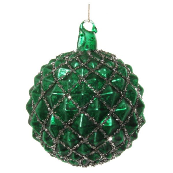 Стеклянный шар конус античный коврик зеленый с серебряным блеском 8 см 54569 SHISHI