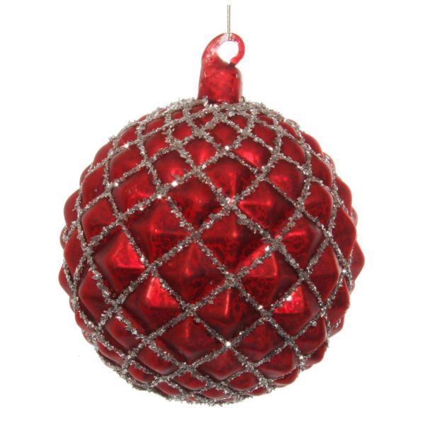 Стеклянный шар конус античный коврик красный с серебряным блеском 12 см 54574 SHISHI