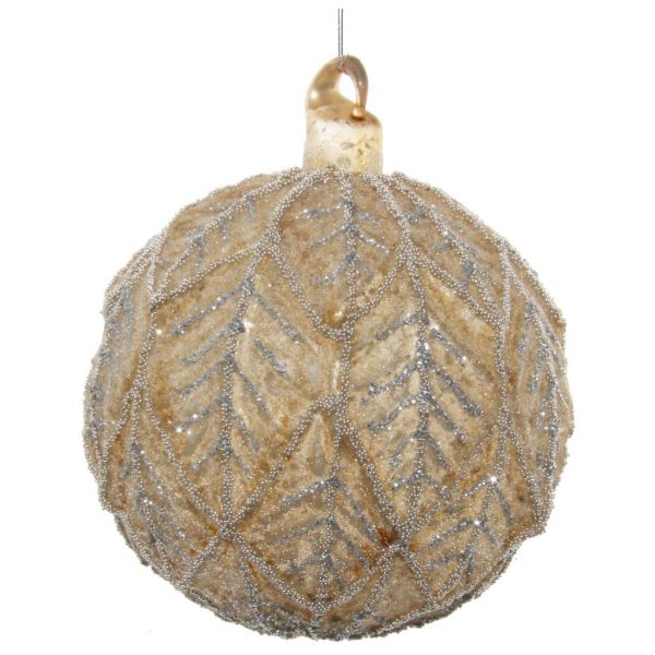 Стеклянный шар античный коврик светло-коричневый с серебряными бусинками 10 см 54581 SHISHI