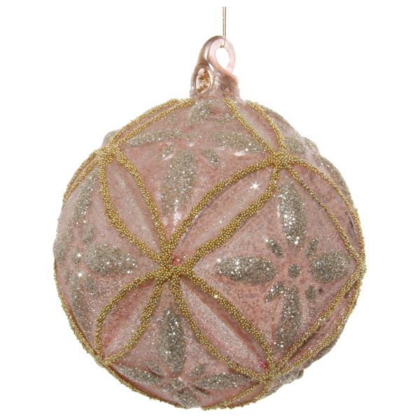 Стеклянный шар античный коврик розовый с сахаром и золотым блеском 10 см 54612 SHISHI