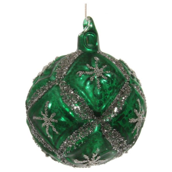 Стеклянный шар античный коврик зеленый с серебряным блеском 8 см 54619 SHISHI