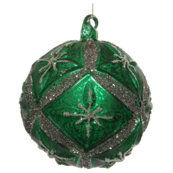 Стеклянный шар античный коврик зеленый с серебряным блеском 12 см 54621 SHISHI
