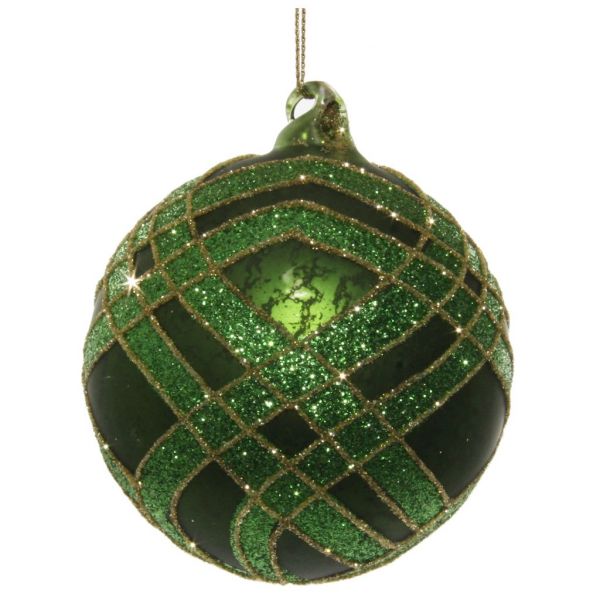 Стеклянный шар античный зеленый зелено-золотые линии блеска 8 см 54675 SHISHI