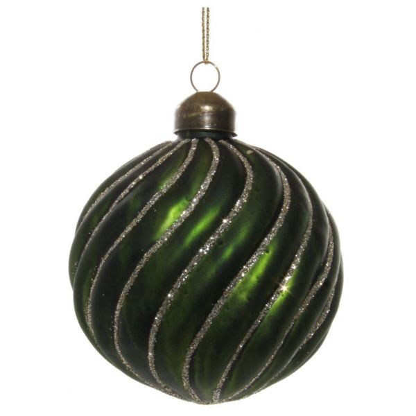 Стеклянный вихревой шар с зелеными золотыми блестящими линиями 8 см 54726 SHISHI
