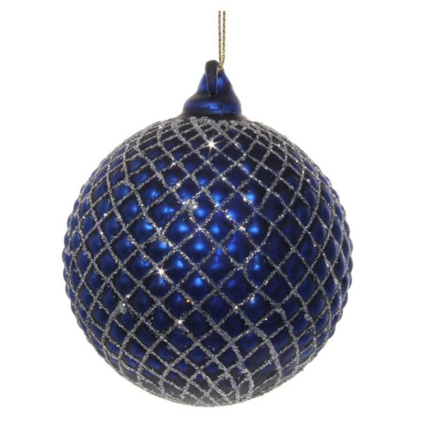 Стеклянный шар конус синий серебристый блеск 8 см 54761 SHISHI