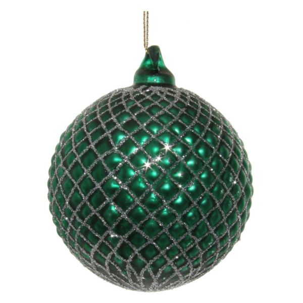 Стеклянный шар конус зеленый серебристый блеск 8 см 54769 SHISHI