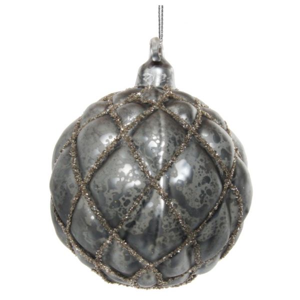 Стеклянный бархатный шар античный серый серебряный стеклянный блеск 8 см 54781 SHISHI