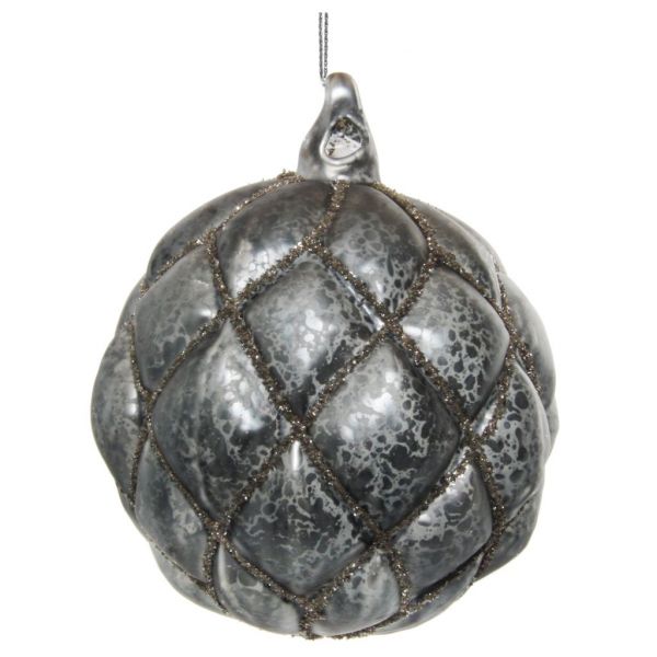 Стеклянный бархатный шар античный серый серебряный стеклянный блеск 10 см 54782 SHISHI
