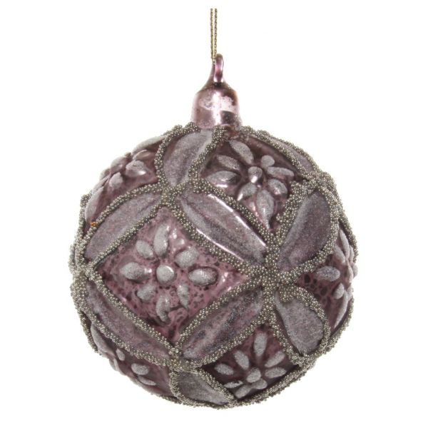 Стеклянный цветочный шар античный фиолетовый ледяное серебро бисером 8 см 54883 SHISHI