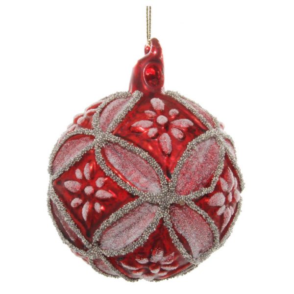 Стеклянный цветочный шар античный красный ледяной серебряный бисер 8 см 54889 SHISHI