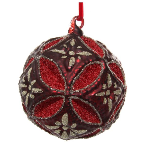 Стеклянный цветочный ювелирный шар бордовый 12 см 54923 SHISHI