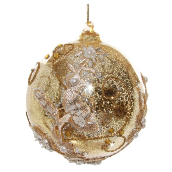 Стеклянный шар из античного золота с вязаными цветами 10 см 55504 SHISHI
