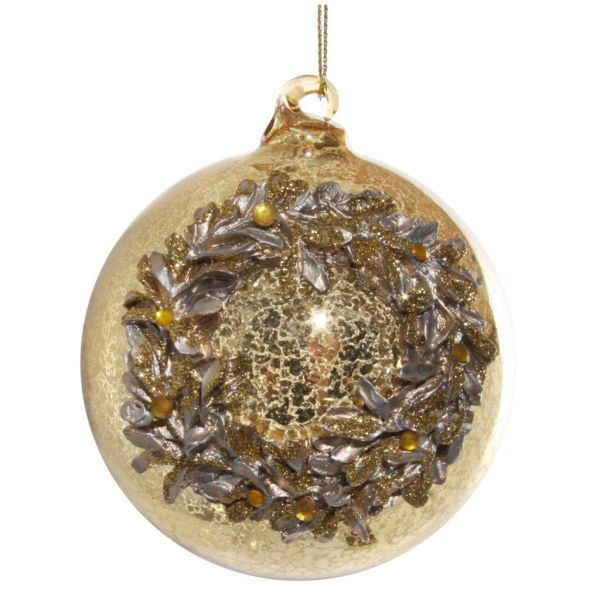 Стеклянный шар античное золото с венком 10 см 55505 SHISHI
