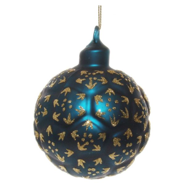 Стеклянный шар коврик синий золотой блеск цветы 8 см 55523 SHISHI